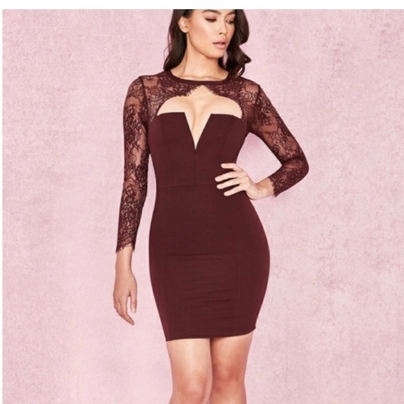 House of CB Raisin mini Lace Long Sleeve Dress, NWOT - Picture 1 of 5